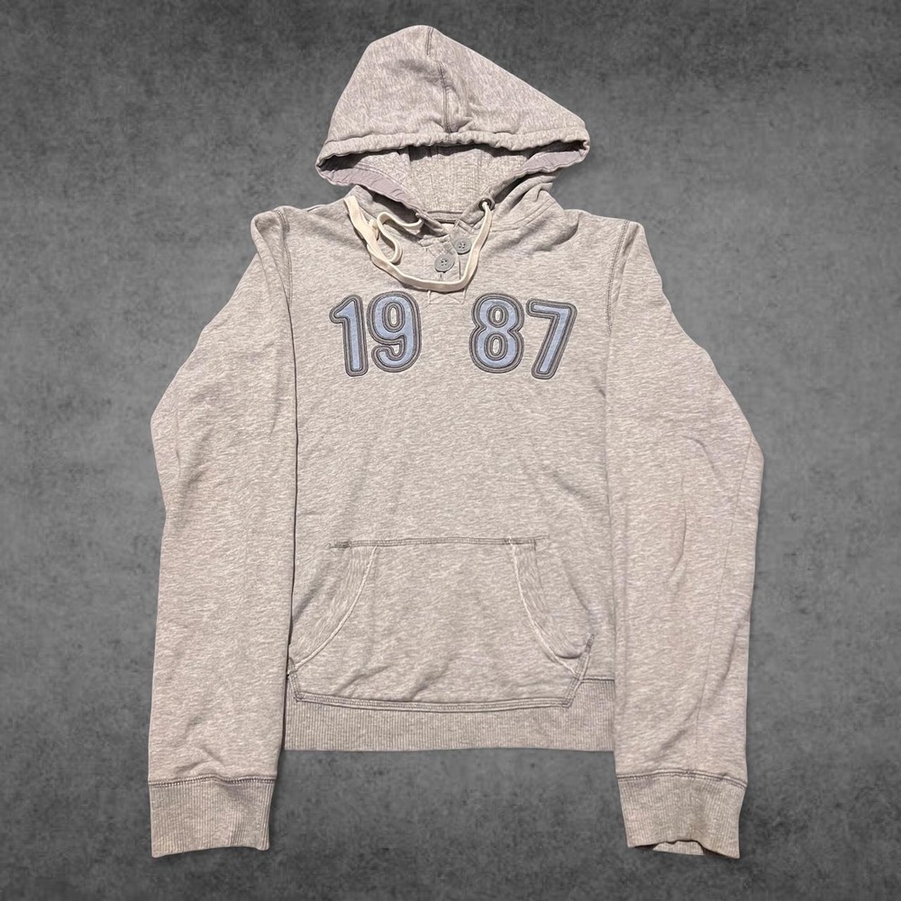 Aeropostale 1987 Button Hoodie Mens Medium Grey Y2K Streetwear Sweatshirt